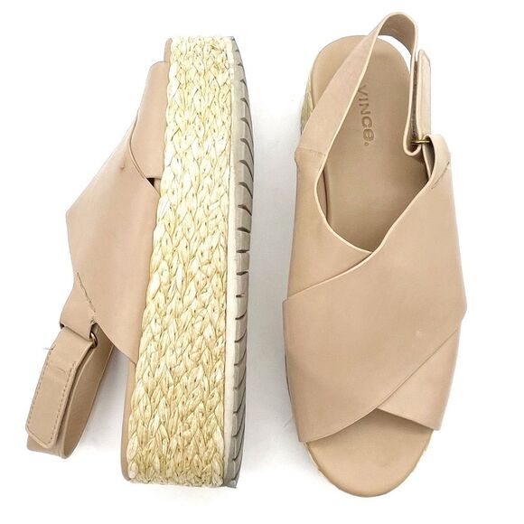 Vince Jesson Platform Sandals Nude Taupe Leather Cross Strap Flatform Size 8 - Picture 2 of 16
